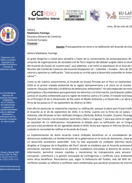 Carta a Madelaine Tuininga, Directora General de Comercio de la Comisión Europea