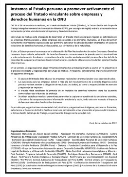 Instamos al Estado peruano a promover activamente el proceso del Tratado vinculante sobre empresas y derechos humanos en la ONU